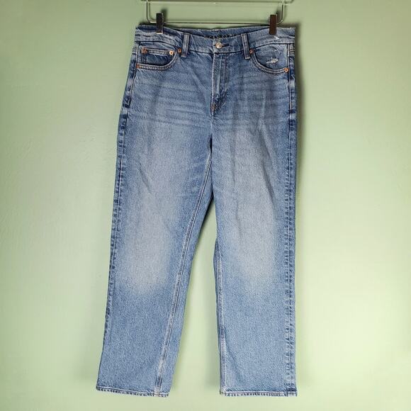American Eagle X Ziegler Curvy High Rise Relaxed Straight Distressed Jean Size 8 - Picture 1 of 9